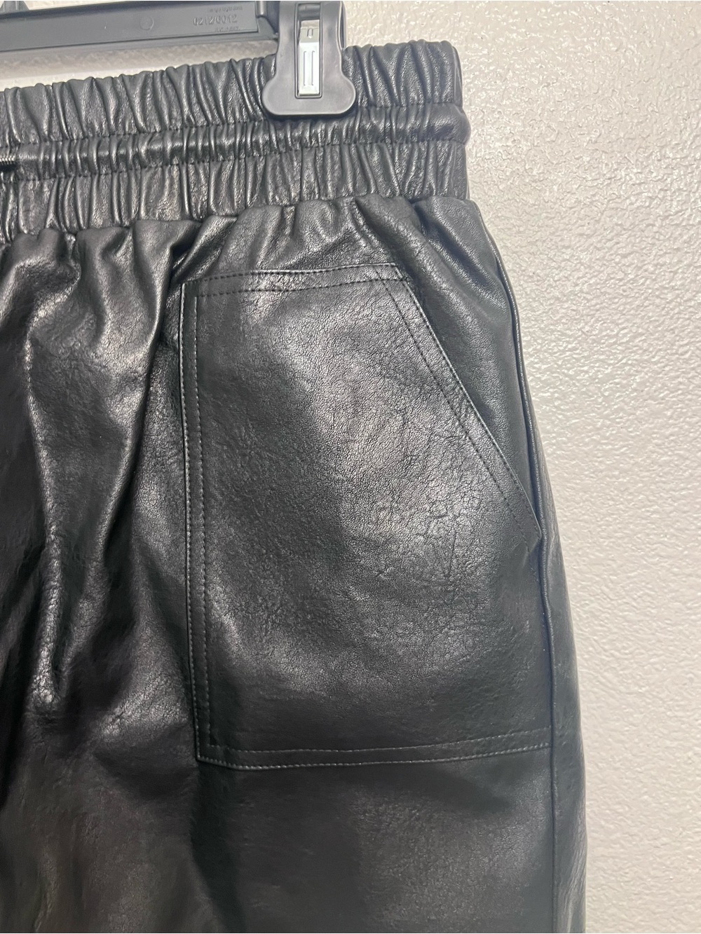 High Waist Black Faux Leather Drawstring Women’s Shorts - Picture 4 of 10